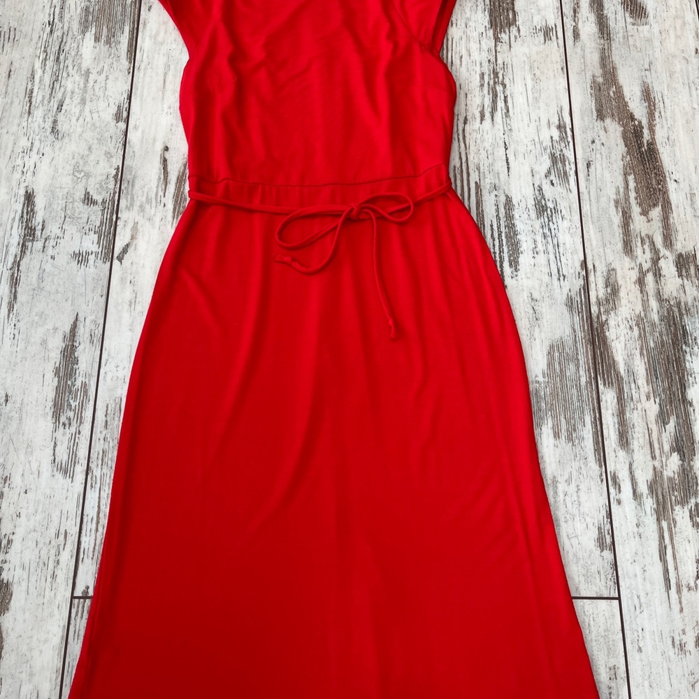 Ann Taylor Red Cap Sleeve Tie-Waist Sheath Dress Petite 2P - Picture 6 of 12